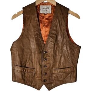 VTG Sobel leather vest mens size 40 button front